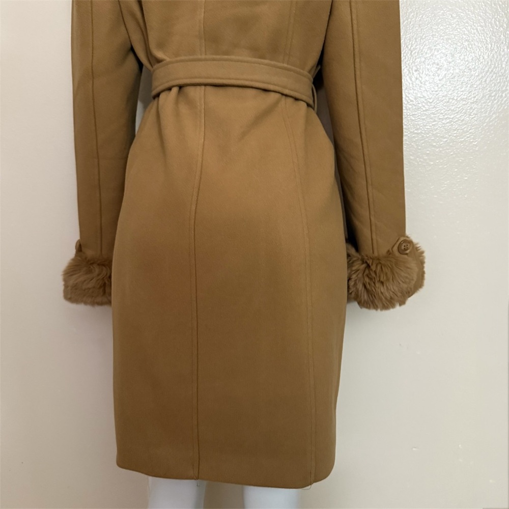 Khaki removable faux fur on collar and cuffs belted pea coat - Picture 8 of 14